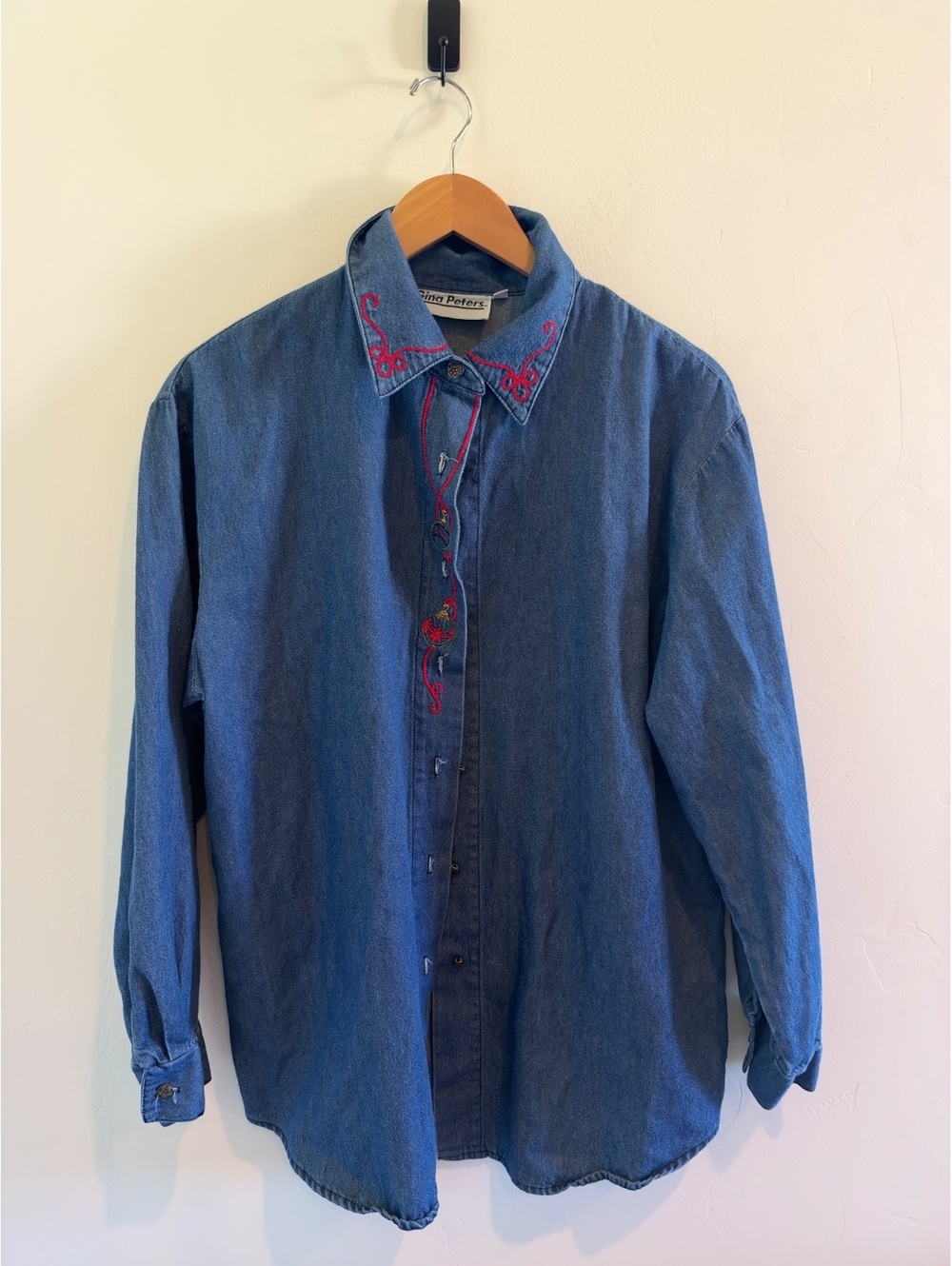 Gina Peters Vintage Denim Embroidered Button Down Shirt Women’s Medium Western
